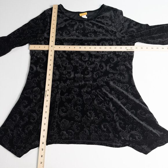 Ruby Rd Velour Floral Scroll Embossed Tunic Top Womens Large Black Whimsigoth - Picture 4 of 13